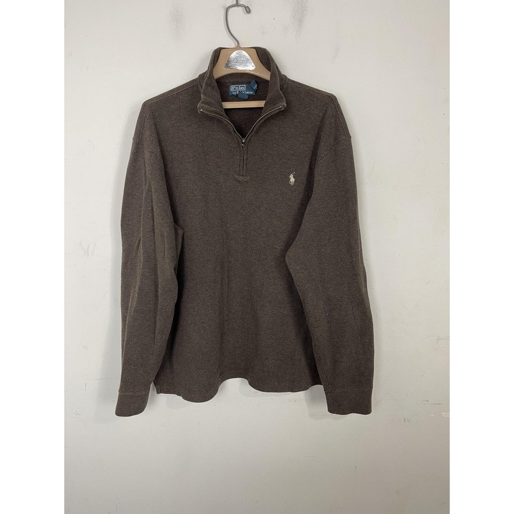 Polo Ralph Lauren Sweater Mens 2XL Brown 1/4 Zip Pullover Minimal Luxury